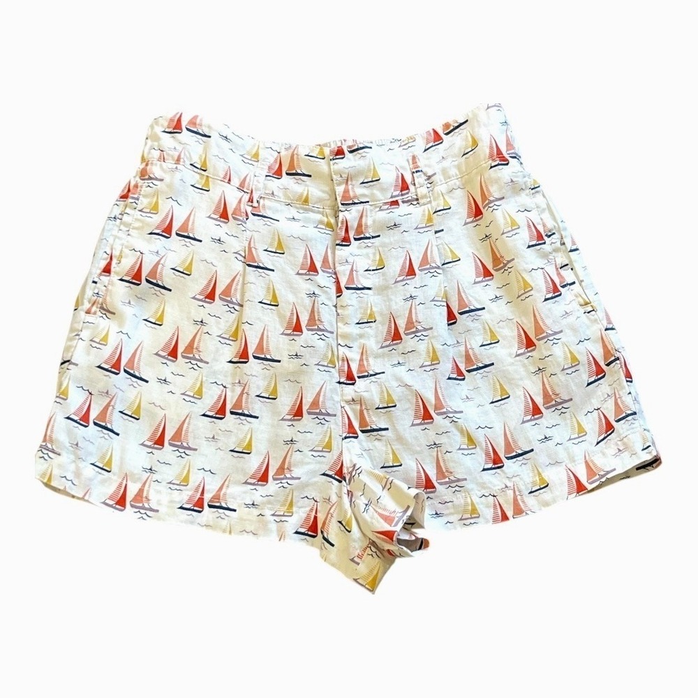 Women's Cynthia Rowley Linen Sailboat Shorts Size M White Nautical Summer